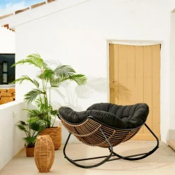 CASA ROCKO Chaise à Bascule Noir* Fauteuils De Jardin