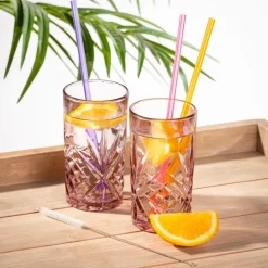 CASA SLURP Paille Réutilisable Set De 6 Mélange De 3 Couleurs Orange, Mauve, Rose* Cocktail Accessoires