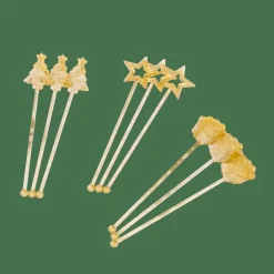 CASA X-MAS Bâtonnets à Cocktail Set De 12 Mélange De 3 Formes Doré, Transparent* Cocktail Accessoires