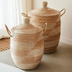 CASA YASMINE Panier De Luxe Avec Couvercle Blanc, Naturel* Paniers À Linge